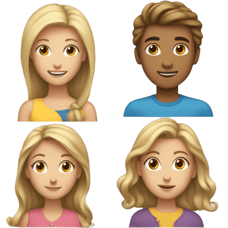 1 mom with brown hair, 1 teen boy with blond hair, 1 teen girl with long blond hair, no dad emoji