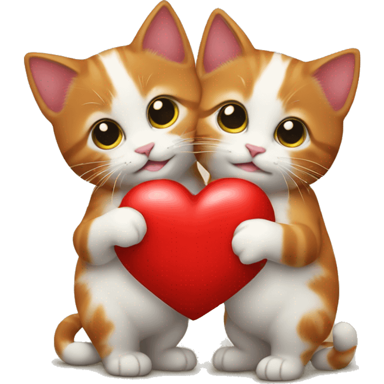 Two red kittens are holding a red heart emoji