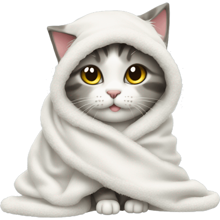 cat wrapped in white fluffy blanket christmas emoji