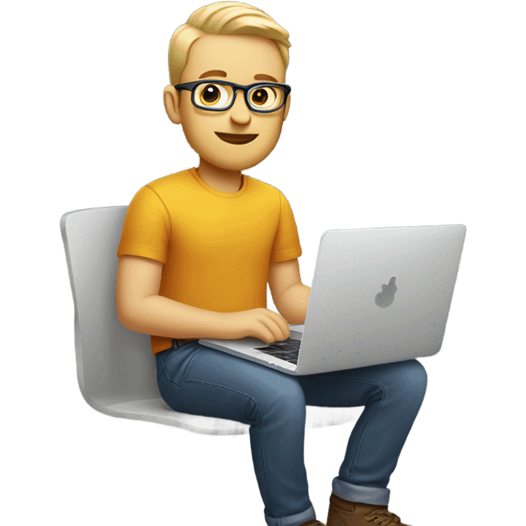 white-skinned male product designer sitting with macbook emoji