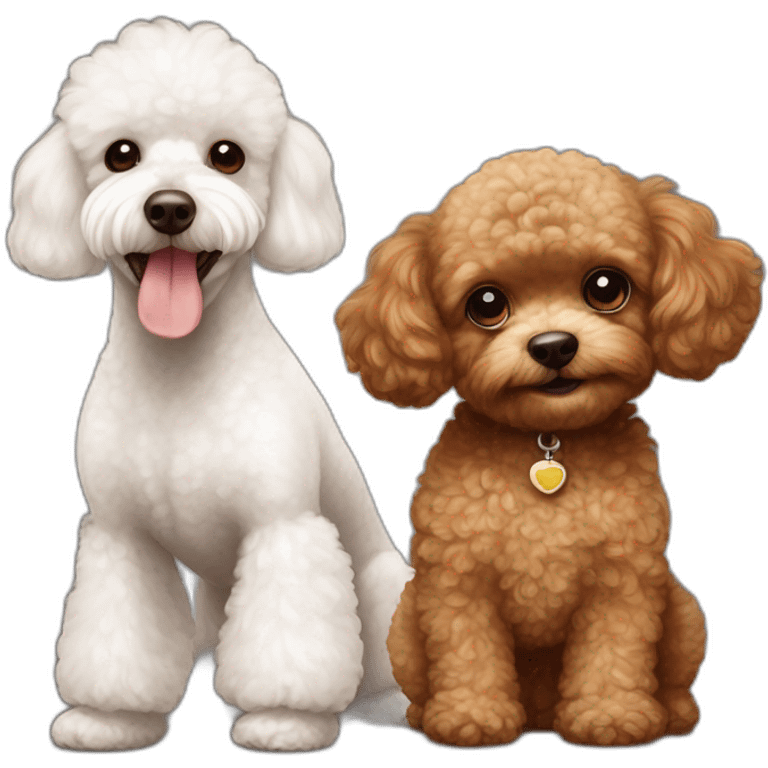 Happy Brown toy poodle with teddy bear haircut next to an all white Maltese emoji