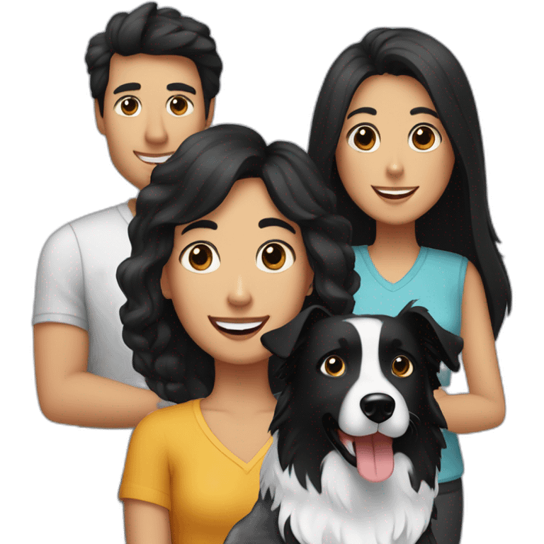 Family  man, long black hair woman and small black border collie emoji