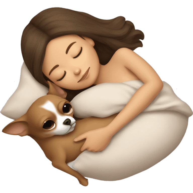 Brown hair girl sleeping with her all beige Chihuahua  emoji