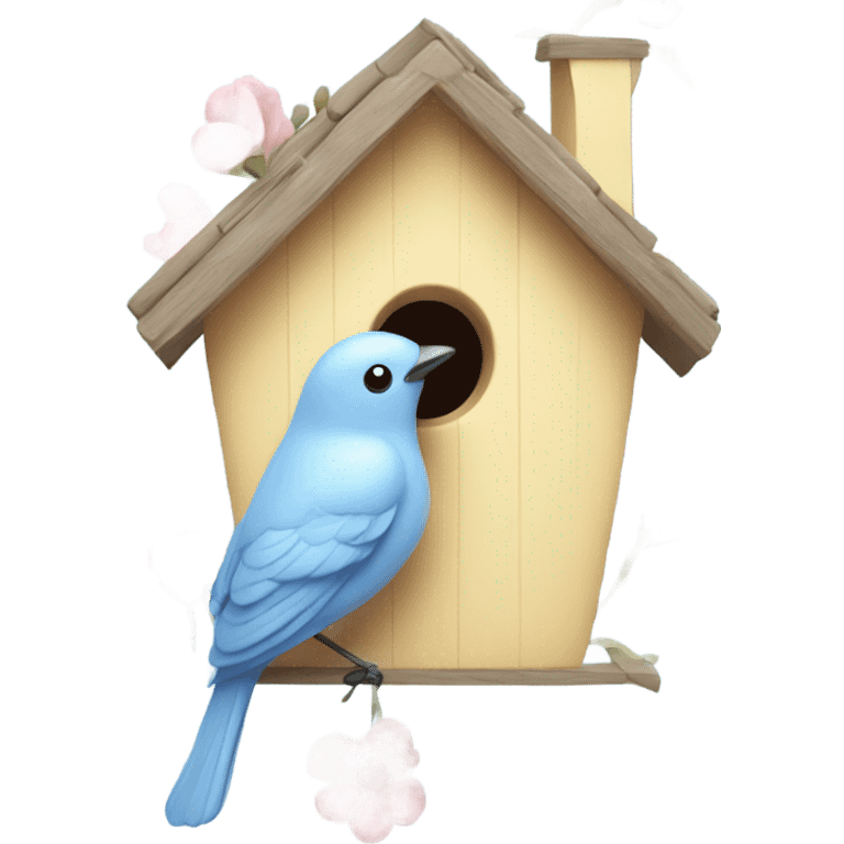 Pastel blue bird house covered in flowers  emoji