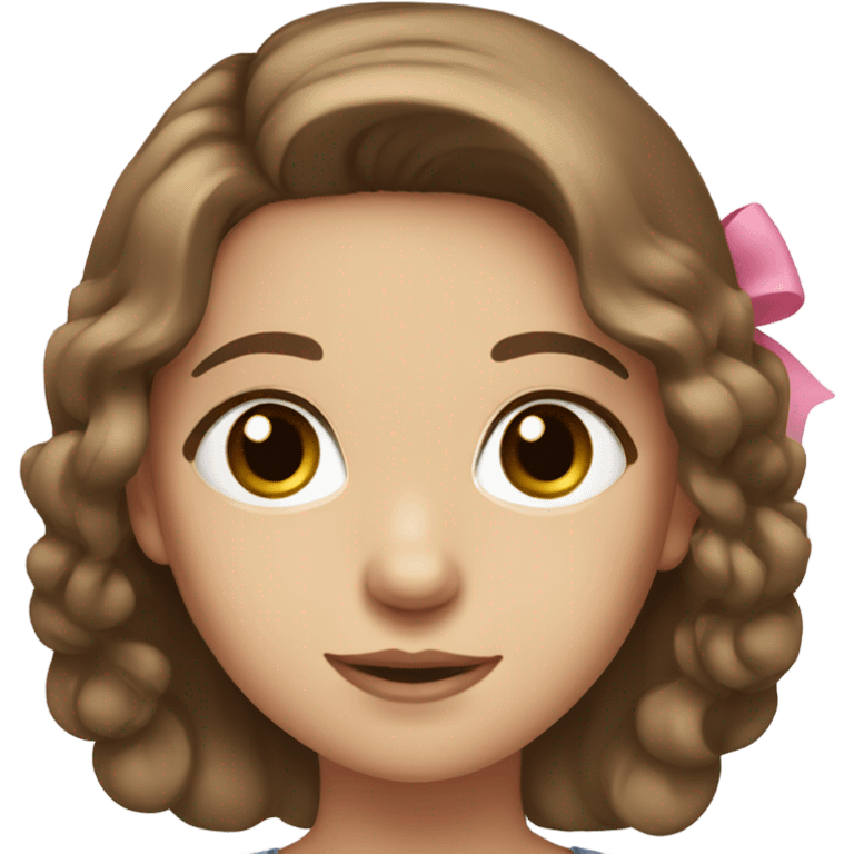 Girl with brown hair, light brown eyes, pink bow emoji