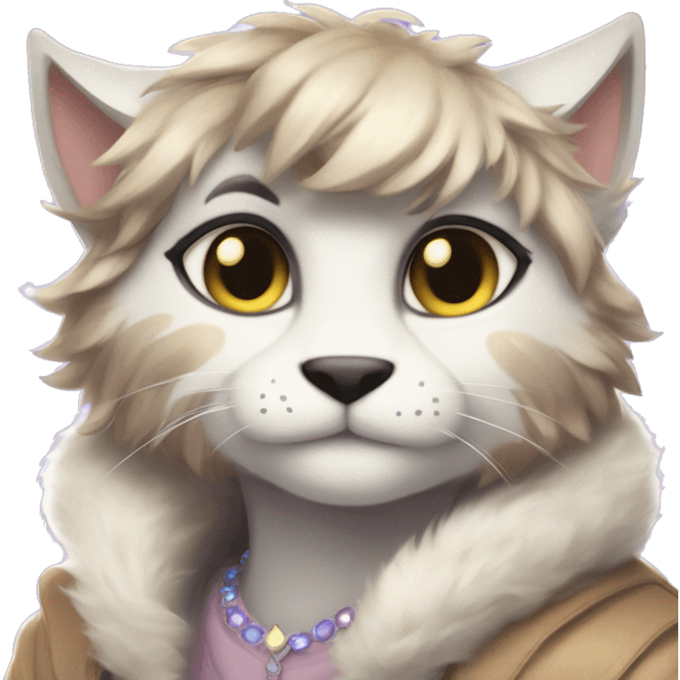 Furry, sparkle, iridescent, colorful, pastel, edgy, cool, fantasy beautiful, brown, beige, white, divine, godly, angelic, animal, anthro, full body, fursona, feline emoji