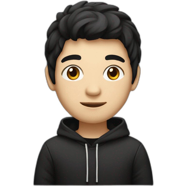 developer in black hoodie ,white skin, black hair and computer emoji