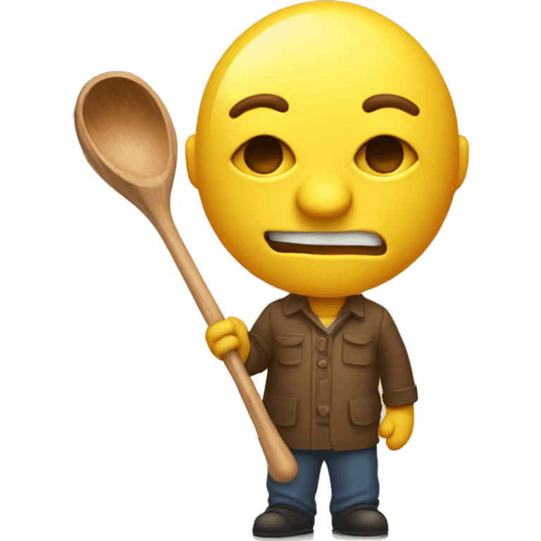 head, yellow skin. with a wooden ladle in one hand, a camera in the other hand. emoji