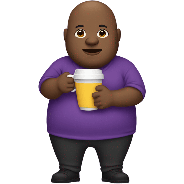 Fat bald black guy with purple outfit holding a cup  emoji