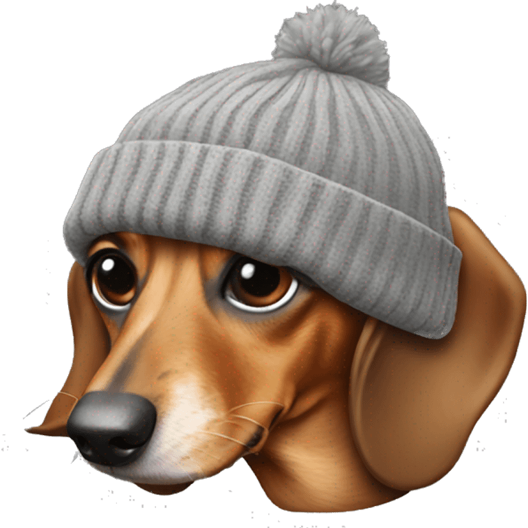 Dachshund wearing a grey beanie emoji