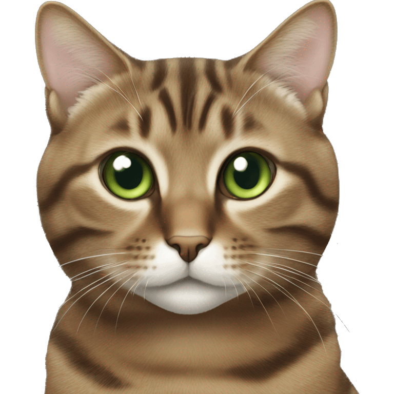 Realistic brown tabby cat with white chin and green eyes emoji