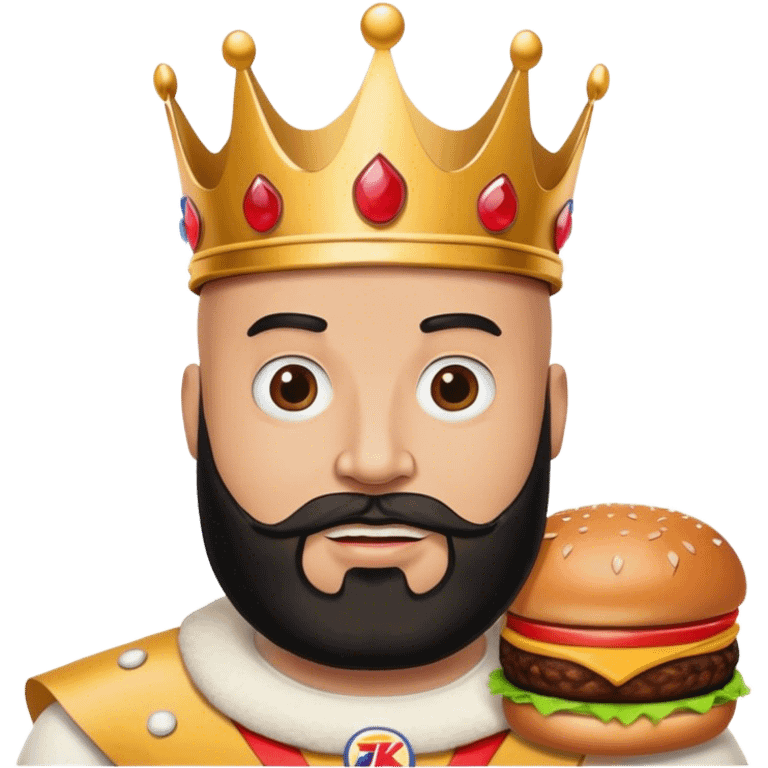 bald guy with black beard and a burger king crown emoji