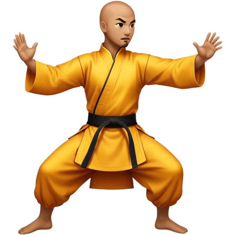 Cinematic Realistic Kung Fu Action Emoji, depicted as an epic martial arts scene with a master executing a precise move in traditional attire, rendered with fluid motion and vibrant textures under dramatic high-contrast lighting. emoji