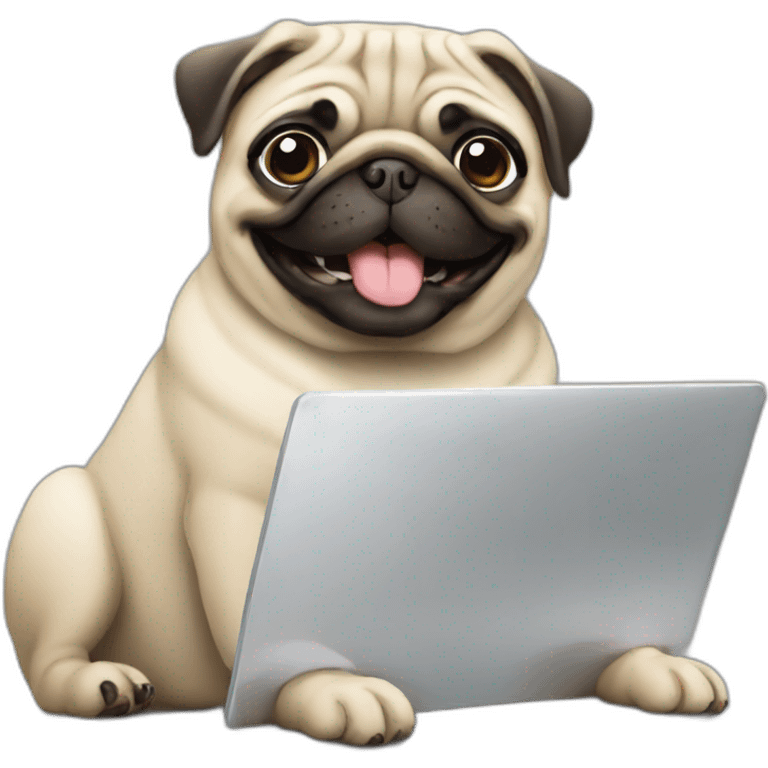 Pug smiling with a laptop emoji