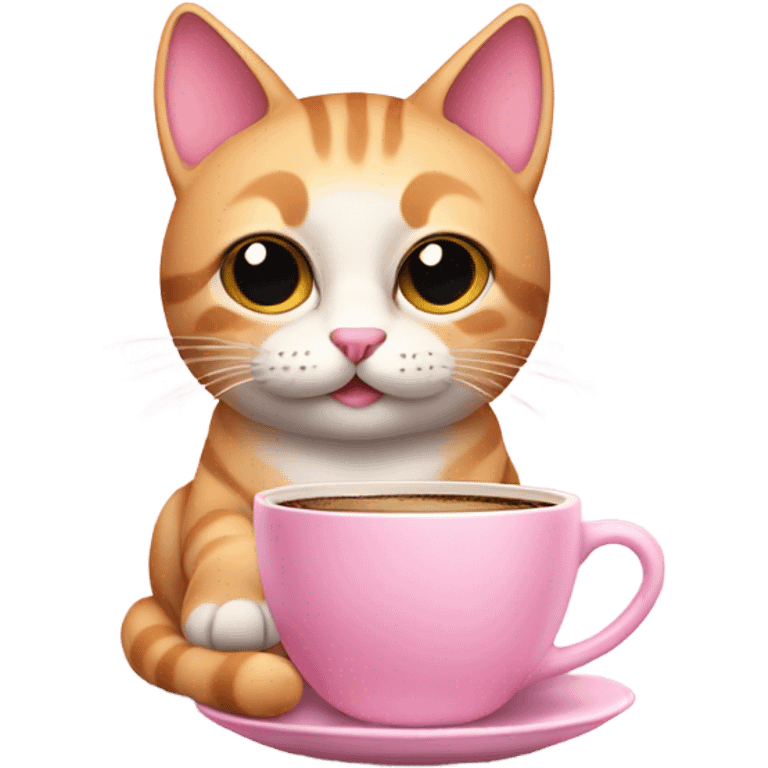 cute pink cat drink cofee emoji