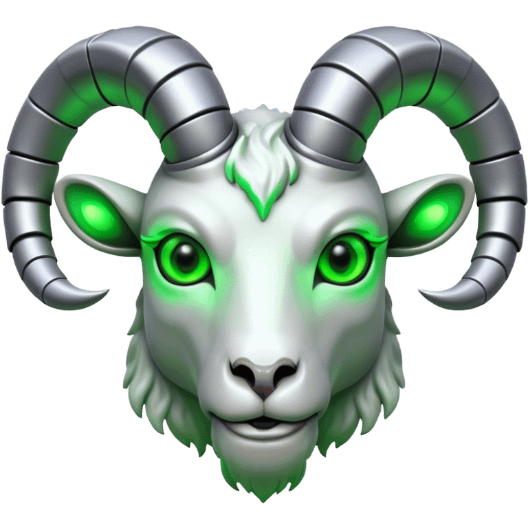 Cyborg Ram(Goat) head green glowing eyes emoji