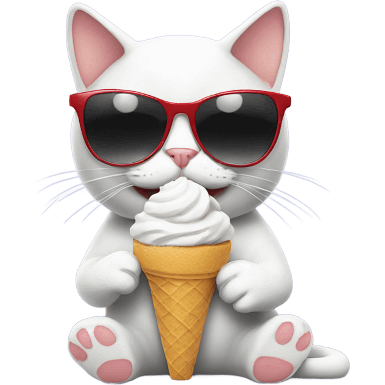 Cat with sunglasses and headphones eating ice cream emoji