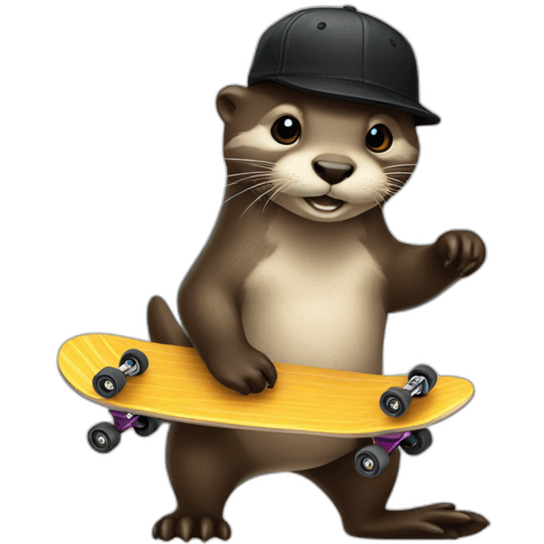 Otter with black cap and skateboards emoji