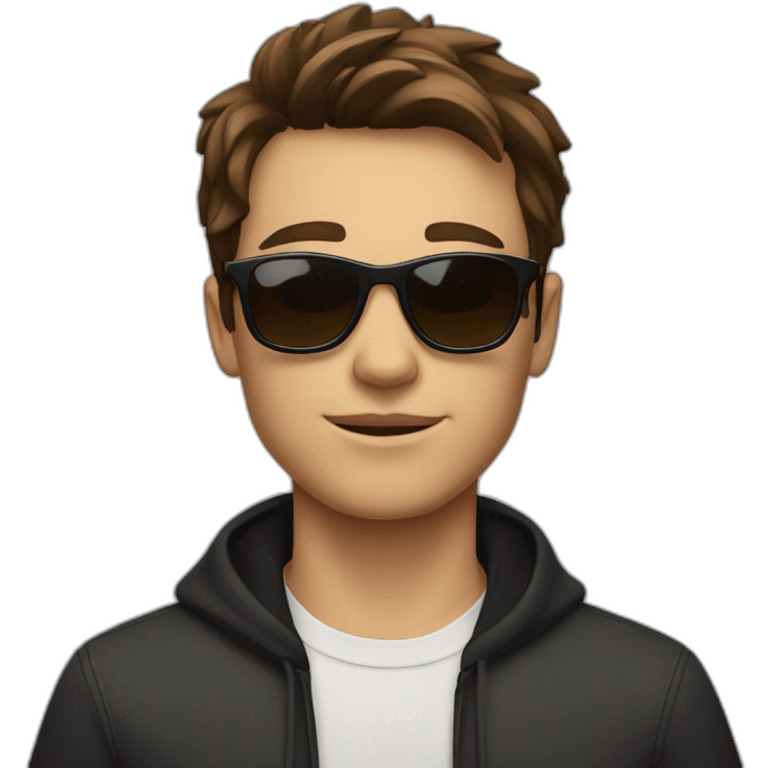 À young man with forward brown hair and black sun glasses emoji