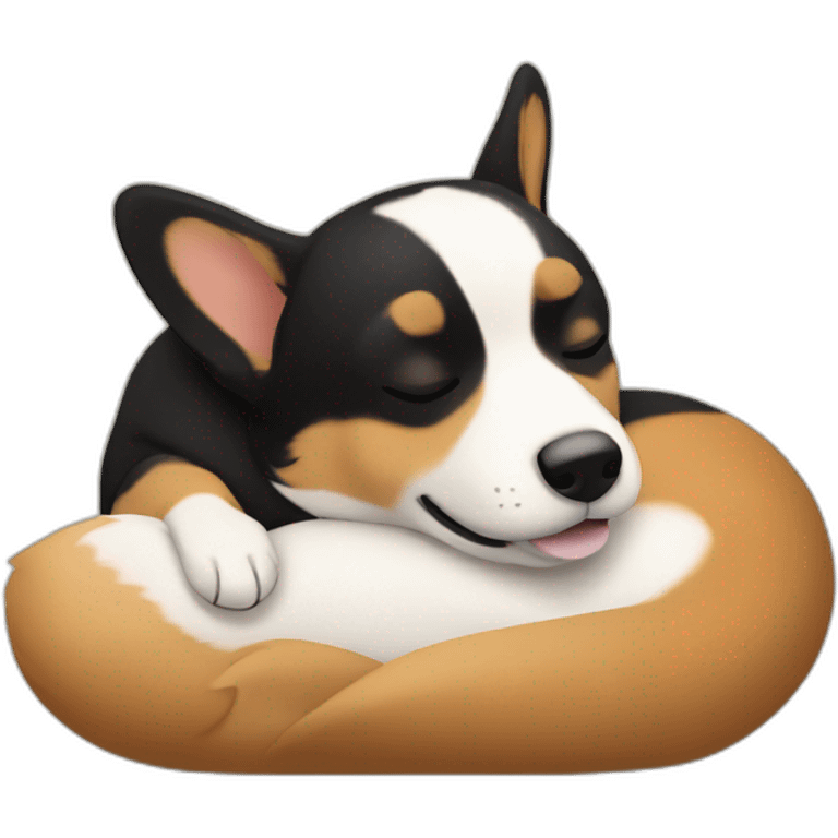 black and tan corgi sleeping with one leg visible emoji