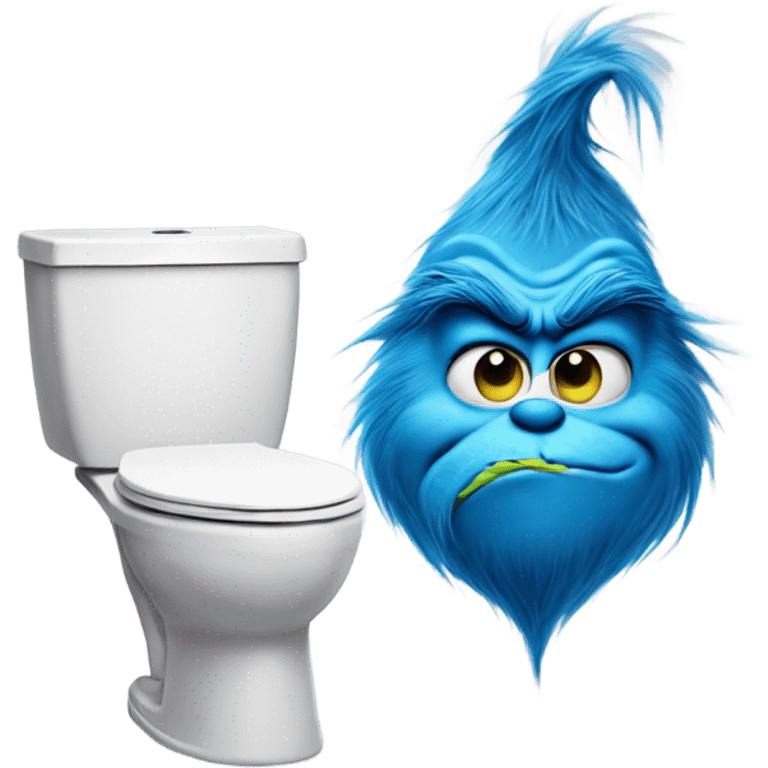 Blue grinch sticking out a toilet  emoji