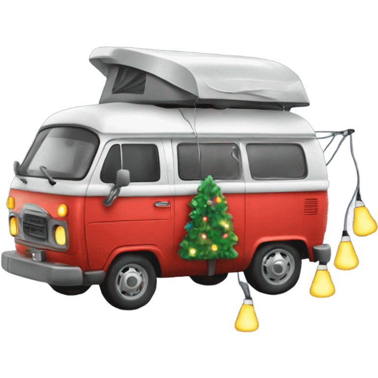 Camping van with Christmas lights emoji