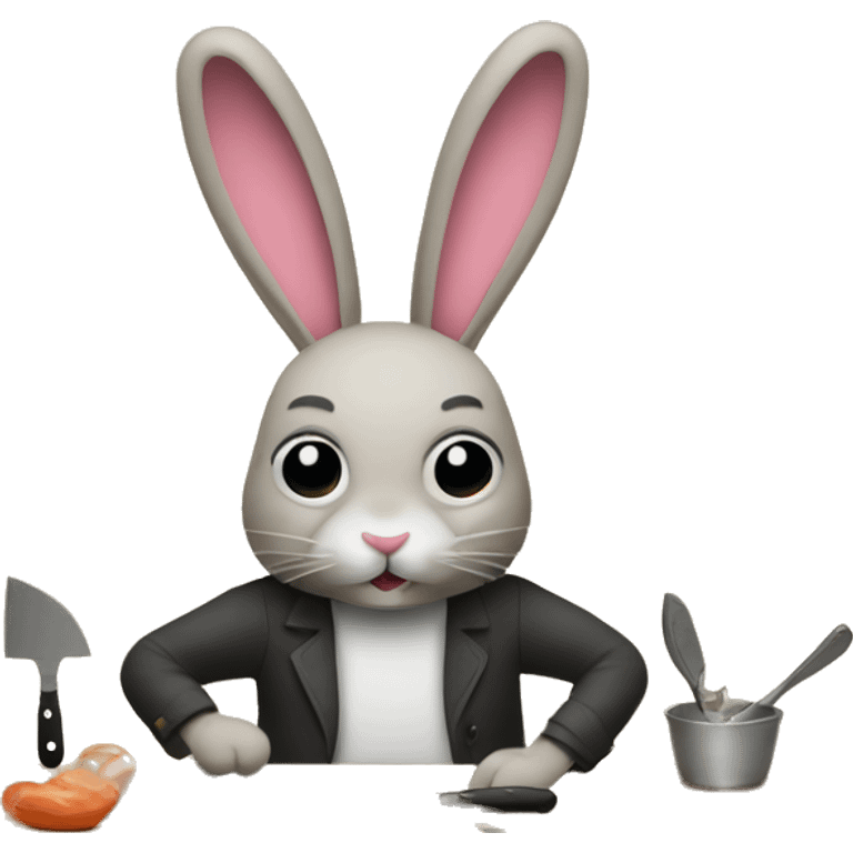 bunny at a craft table with a knife emoji