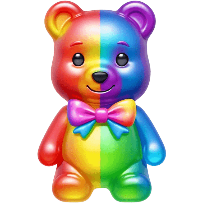 A neon rainbow girl gummy bear with bow emoji