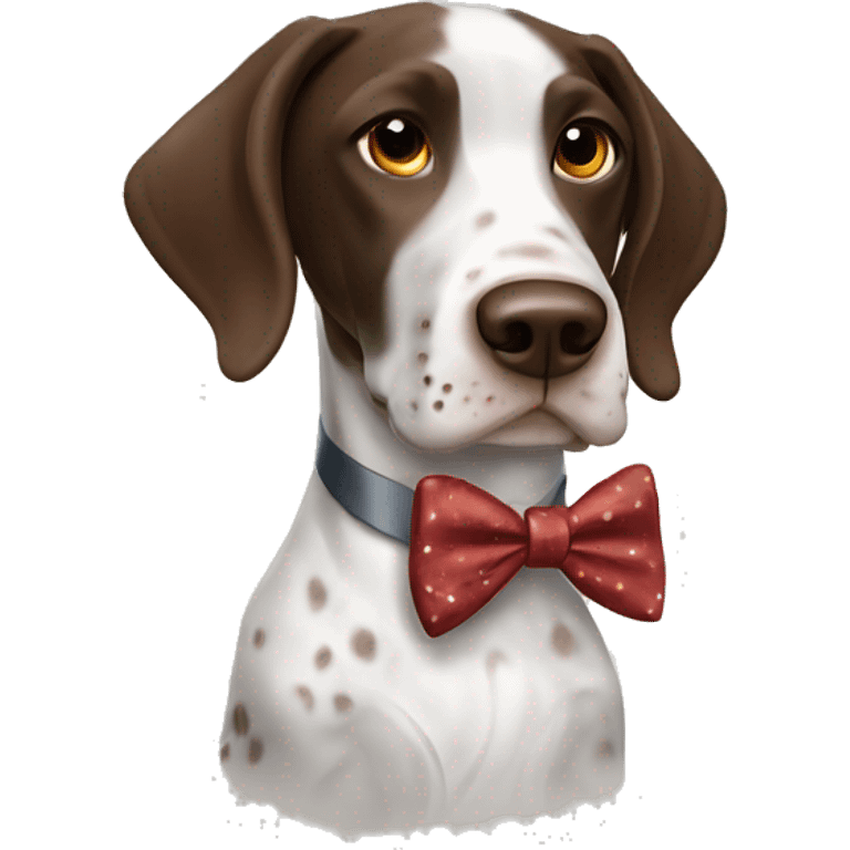 White and brown German short haired pointer dog with a bow tie  emoji