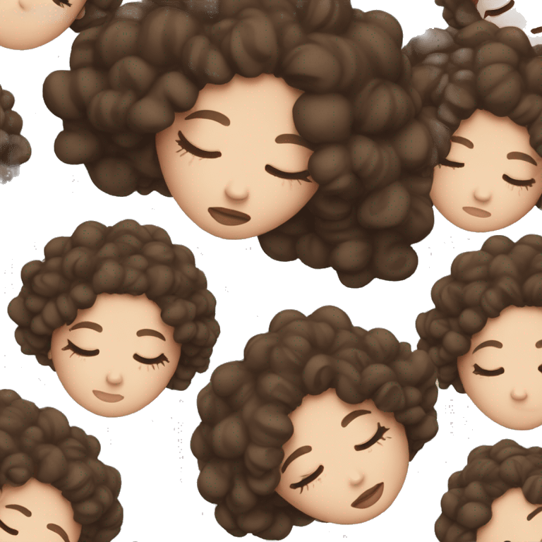 White girl with dark brown curly hair sleeping, juicy lips  emoji