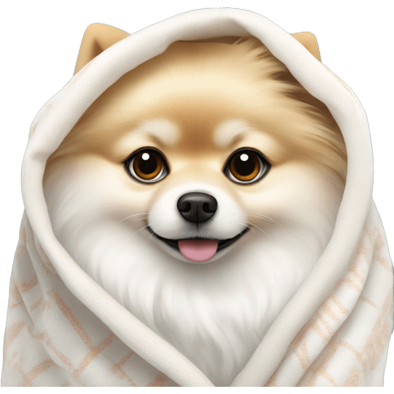 White Pomeranian in plink blanket  emoji