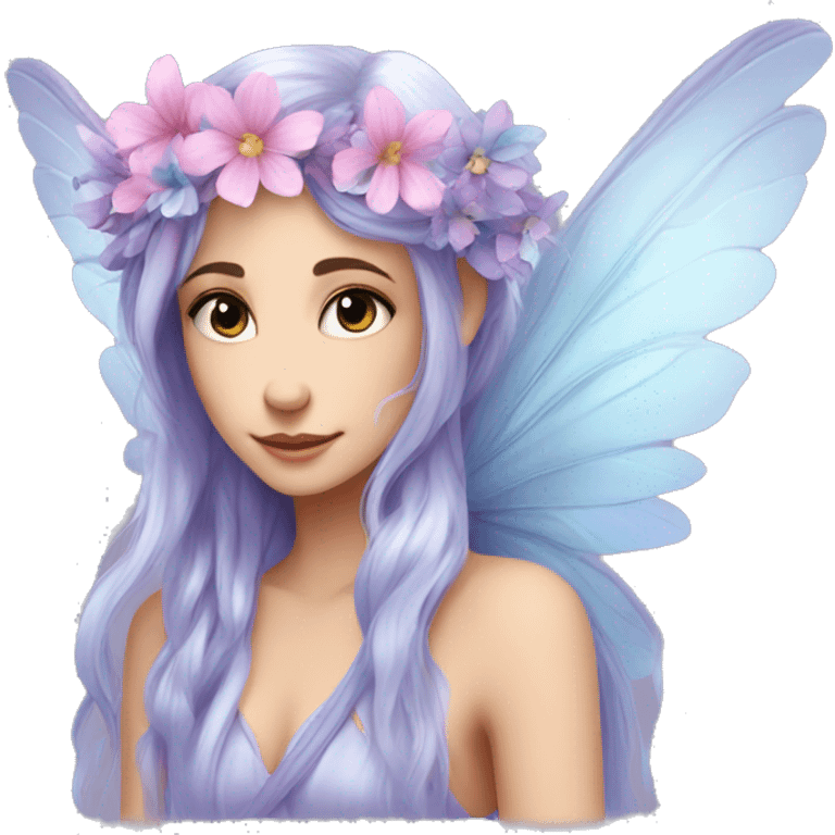 Beautiful, flower, fairy, pink, blue, silver, purple, long hair, big wings emoji