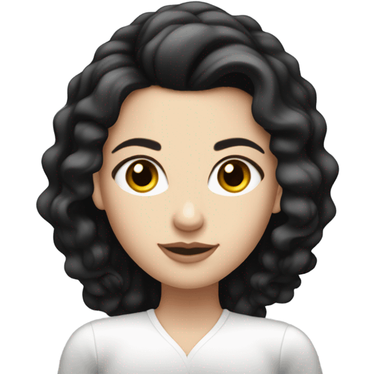 A white girl with long black bouncy hair and a elegant white top emoji