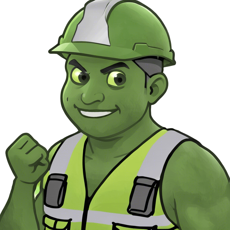 Worker with grey hard hat flexing emoji