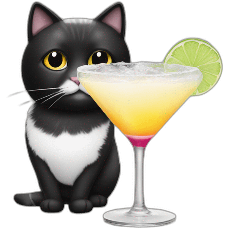 black and white cat with cocktail emoji