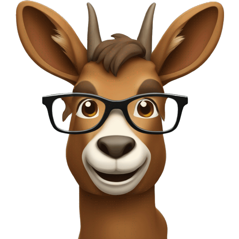 happy smart smiling brown chamois with horns with glasses right profile emoji