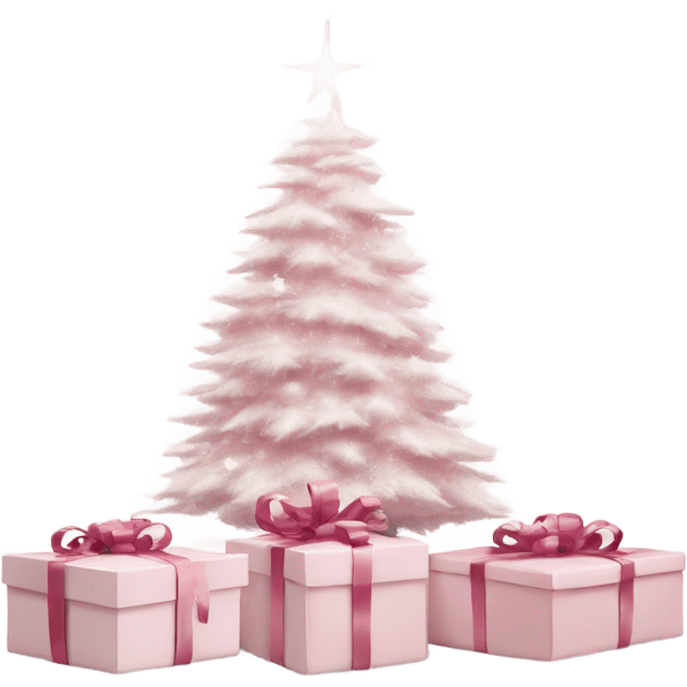 Light pink Christmas gifts under a white Christmas tree  emoji