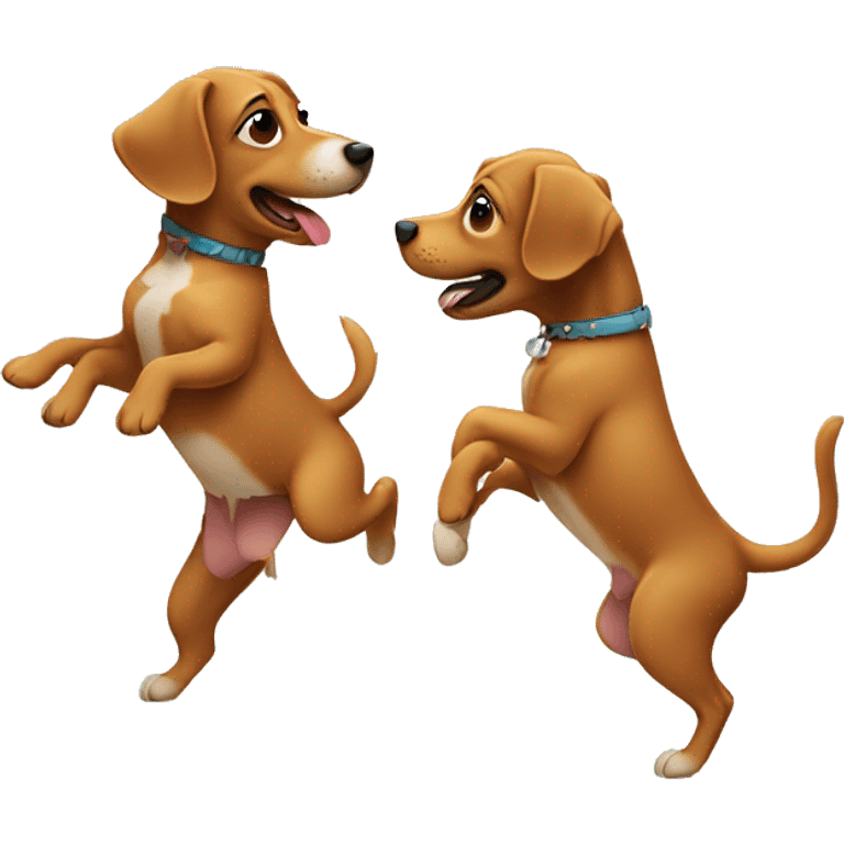 2 dogs dancing, one is from behind dancing and the other one is going down emoji