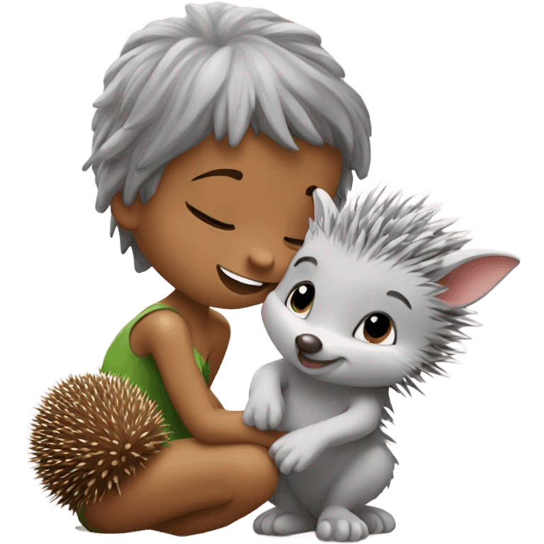 Tinker Bell hugs a hedgehog emoji