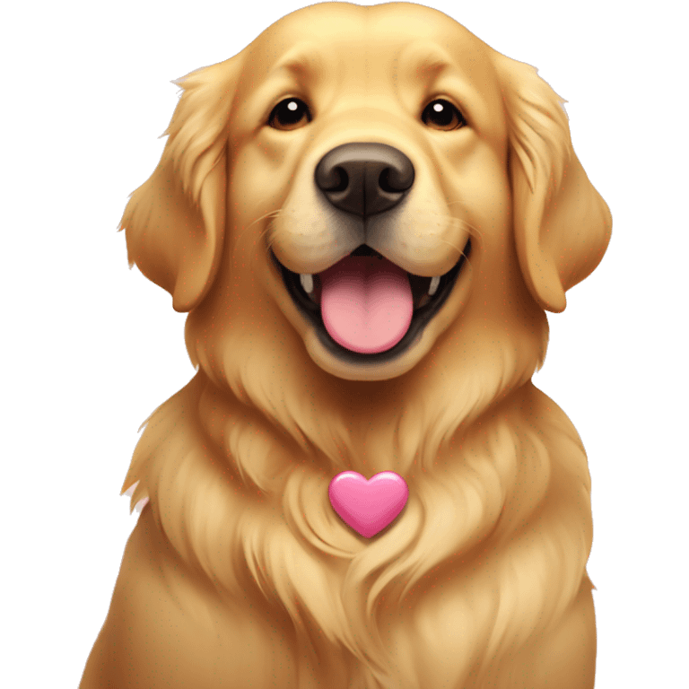 Golden retriver sat and happy with some hearts around him emoji