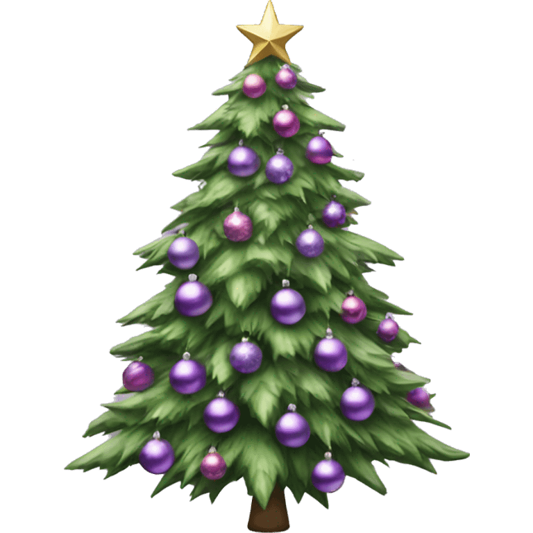 Realistic decorated green and lilac Christmas tree emoji