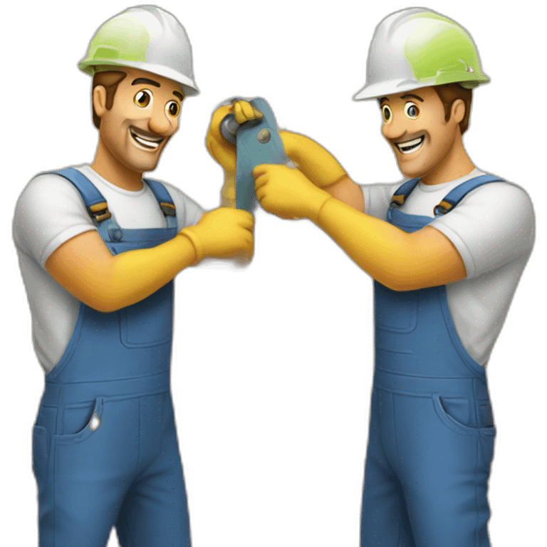 two men sanding cabinets emoji