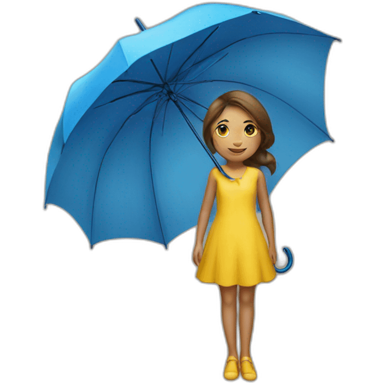 a girl in a yellow dress with a blue umbrella emoji