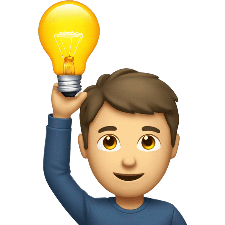 man with laptop and light bulb above head emoji