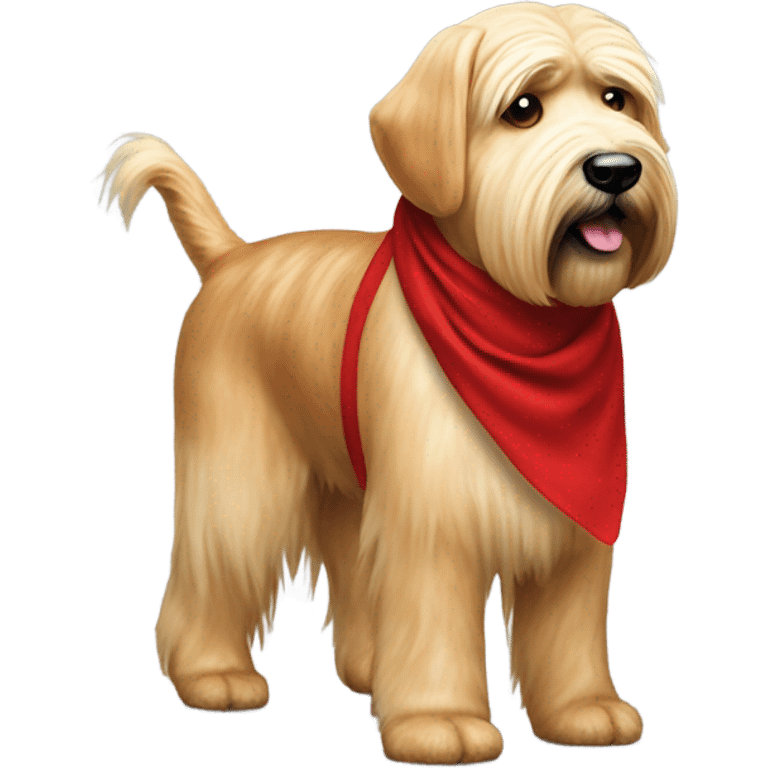 President Donald trump walking a wheaten terrier wearing a red bandana emoji