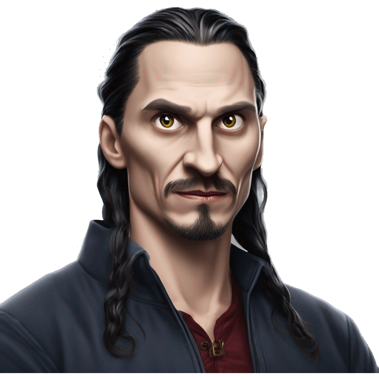 IKEA co-worker vampire Zlatan in Marvel Avengers style, oil paint, mysterious eyes, intricate lips, masterpiece pose, odd perspective, beautiful, desirable, logical emoji