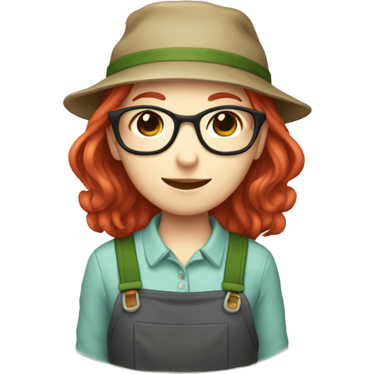 Kawaii female gardener with long red hair and glasses emoji