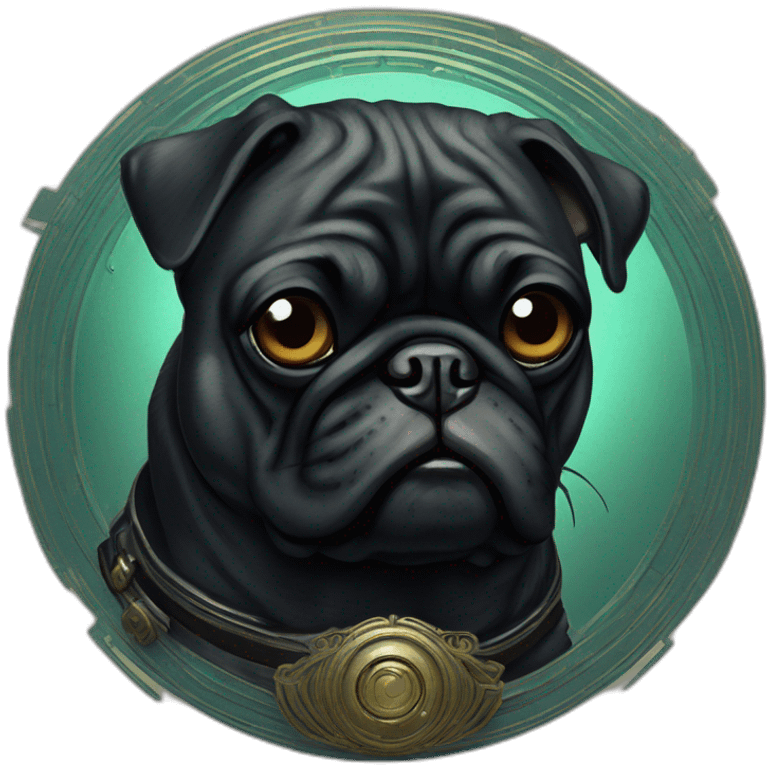 A cyberpunk black pug in Art Nouveau style during 1910 emoji