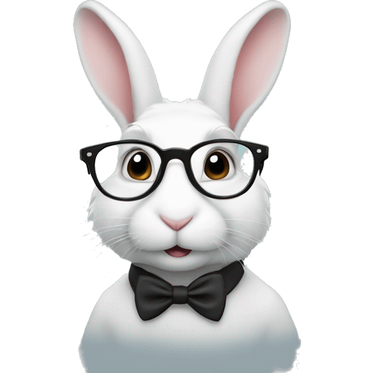 The white rabbit in glasses looks up emoji