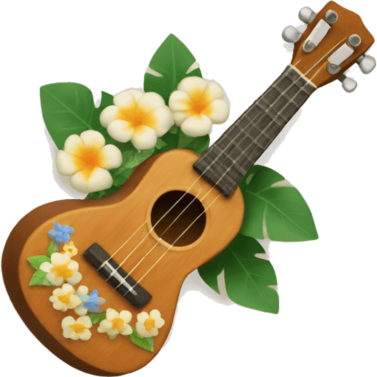 Ukulele with flowers around it  emoji